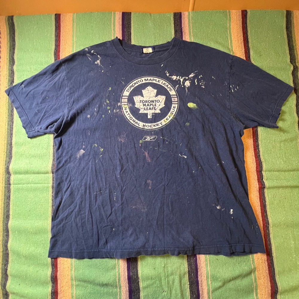 Reebok Toronto Maple Leafs Shirt Mens XXL Blue Paint Splatter NHL Hockey Tee